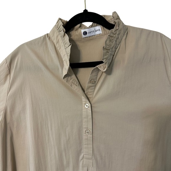 Caryn Lawn Beige Ruffle Collar Button Front Long Sleeve Shirt Top Women's - Picture 4 of 12